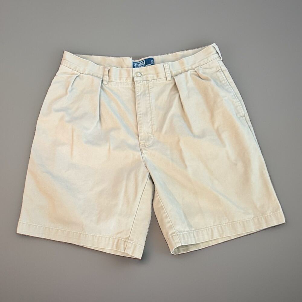 Polo Ralph Lauren Tyler Shorts Mens 36 Khaki Tan Double Pleated Cotton Chino
